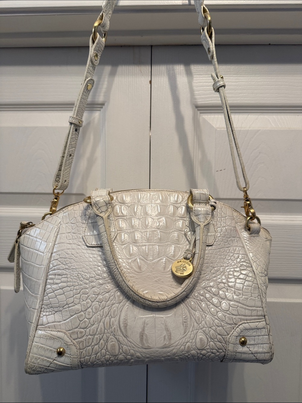 Brahmin Croc-Embossed Satchel White - Picture 8 of 12